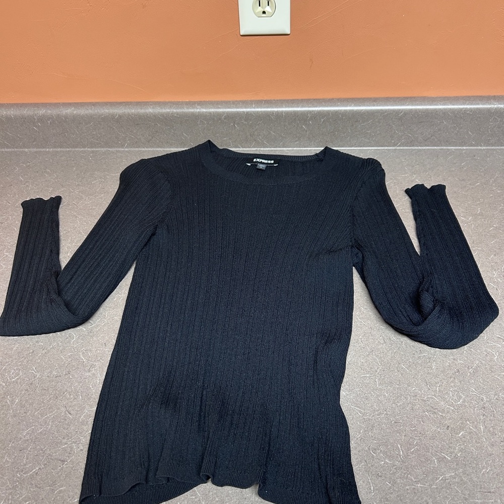 Express Midnight Blue Ribbed Long Sleeve Top